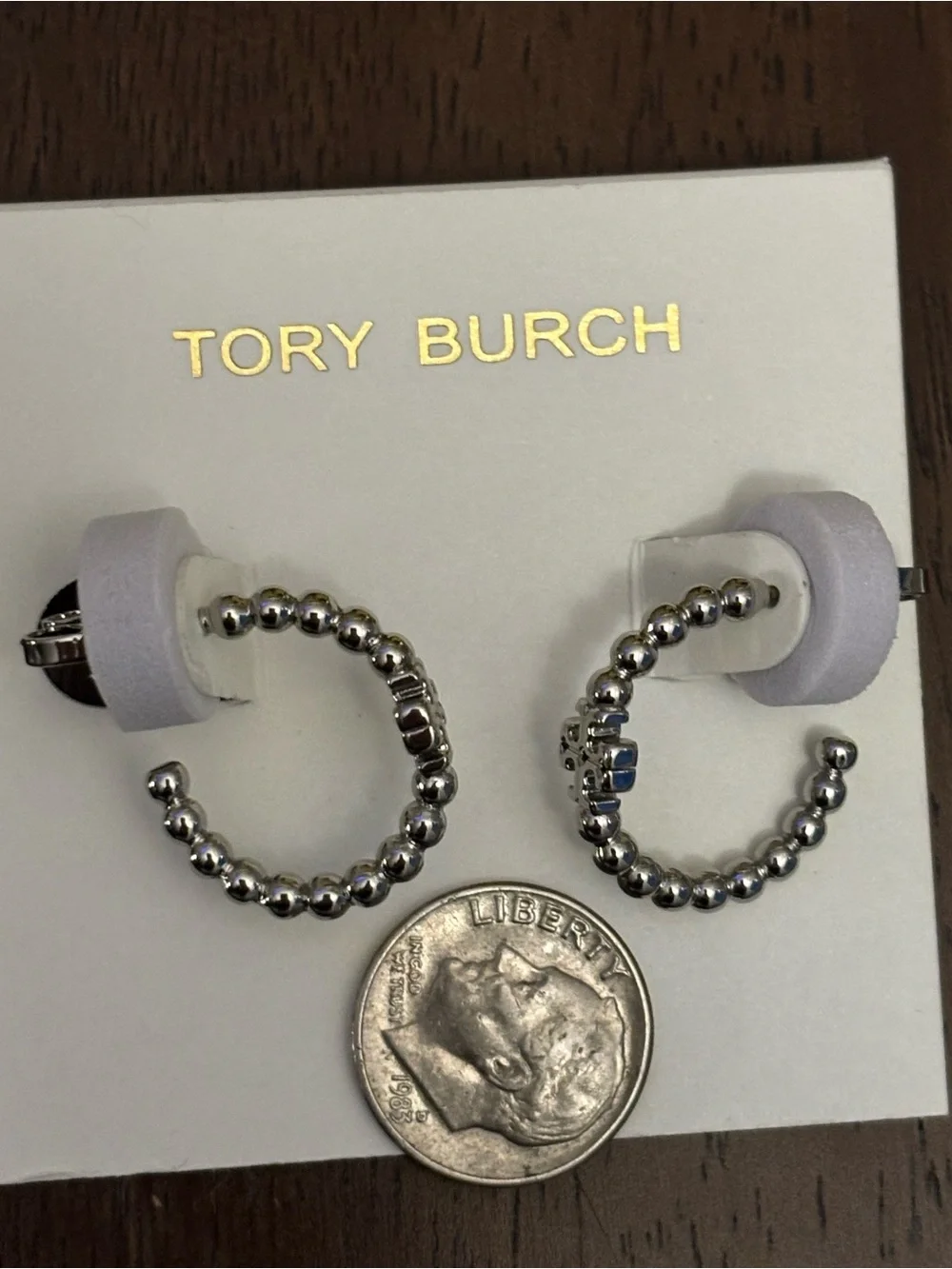 Brand new silver plated, Tory Burch hoop earrings